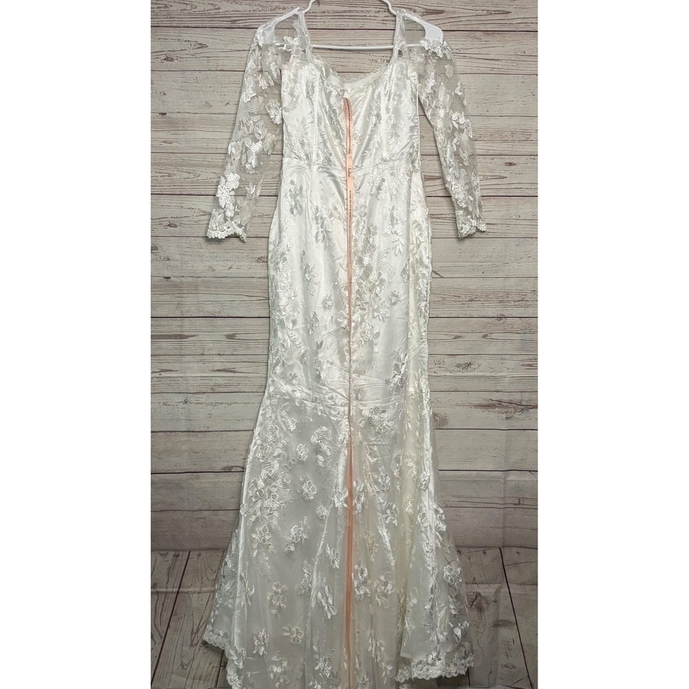 Lulus Lucina White Embroidered Bustier Long Sleeve Maxi Dress Medium - Picture 9 of 11